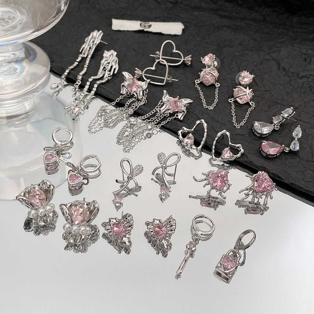 Sweet Pink Heart Rhinestone Earrings