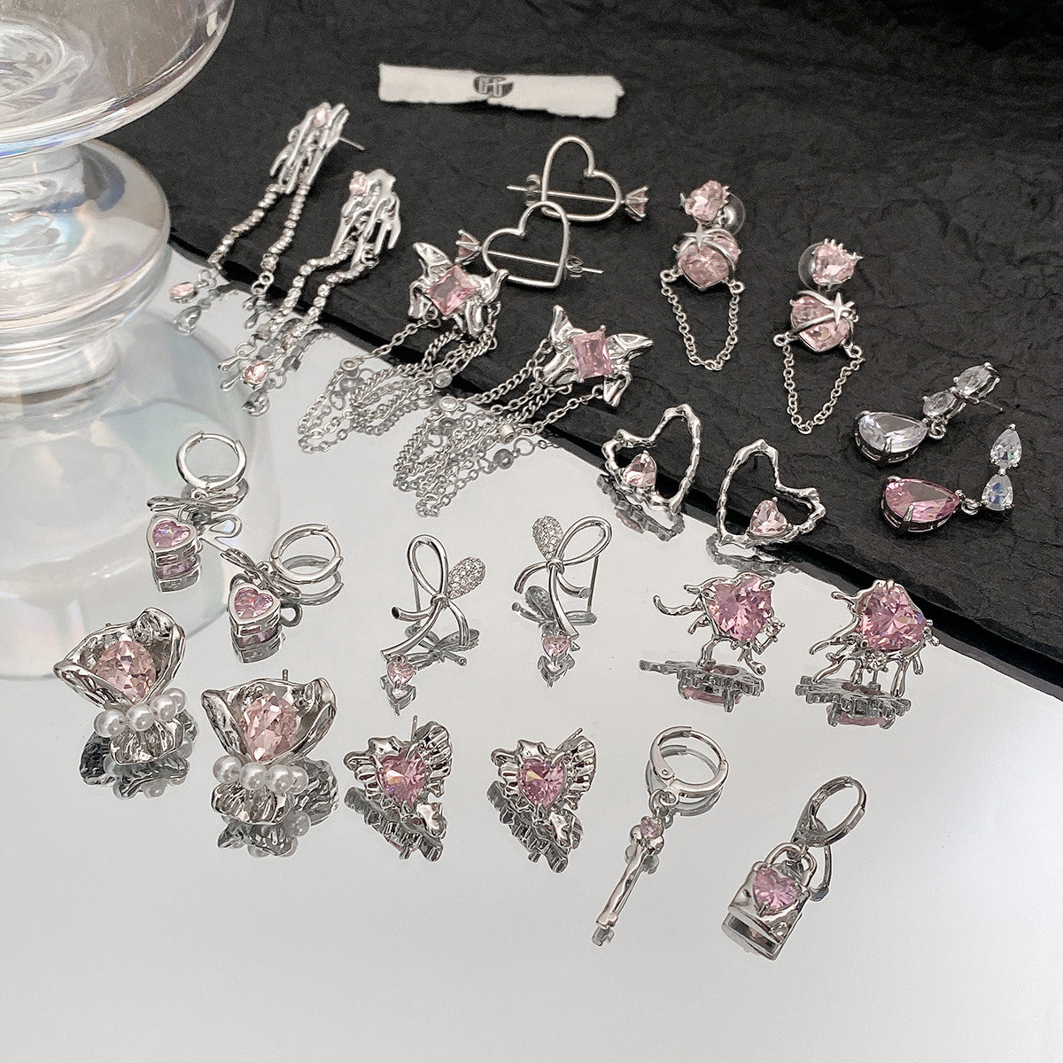 Sweet Pink Heart Rhinestone Earrings