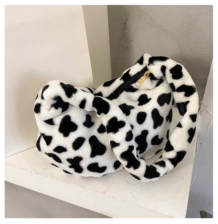 Fuzzy cow prints bag