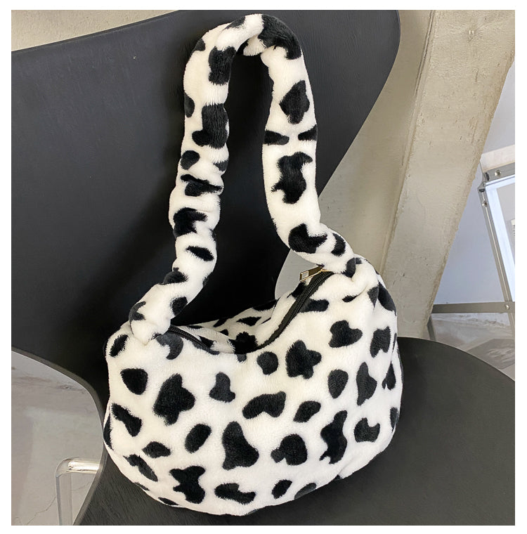 Fuzzy cow prints bag