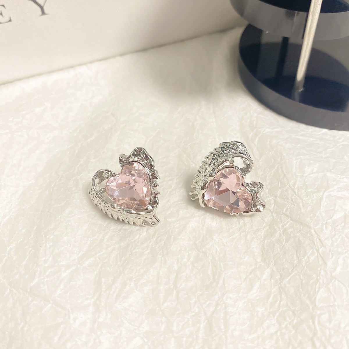 Sweet Pink Heart Rhinestone Earrings