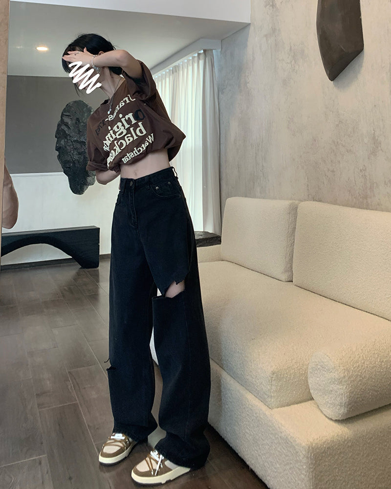 Wide leg ripped jeans