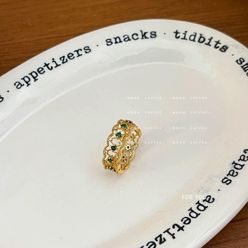 Golden Emerald Rhinestone Ring