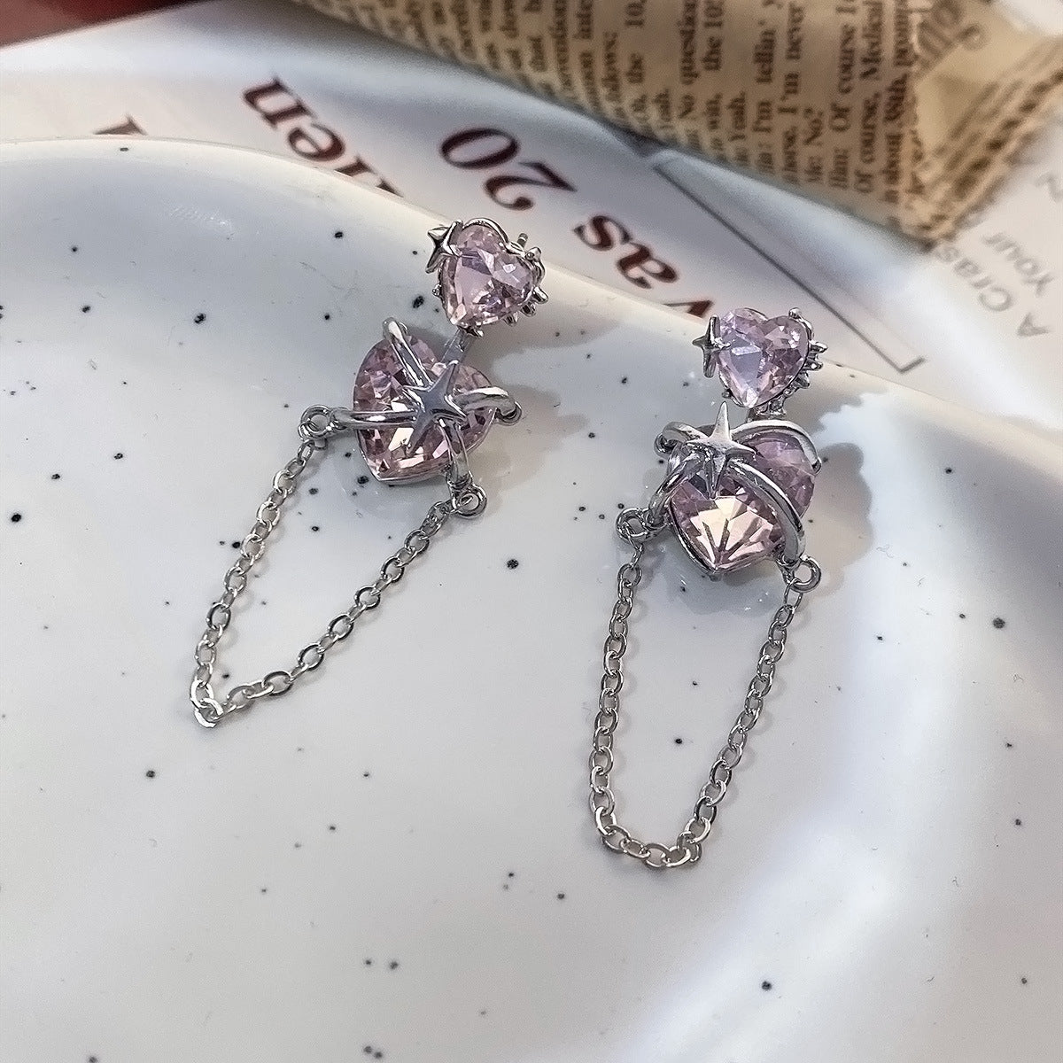 Sweet Pink Heart Rhinestone Earrings