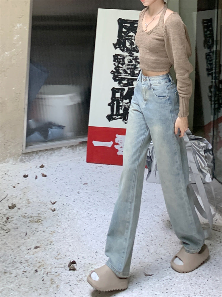 Retro Blue Straight Denim Jeans