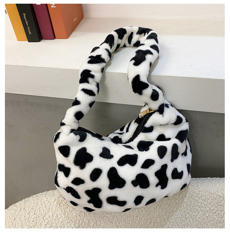 Fuzzy cow prints bag