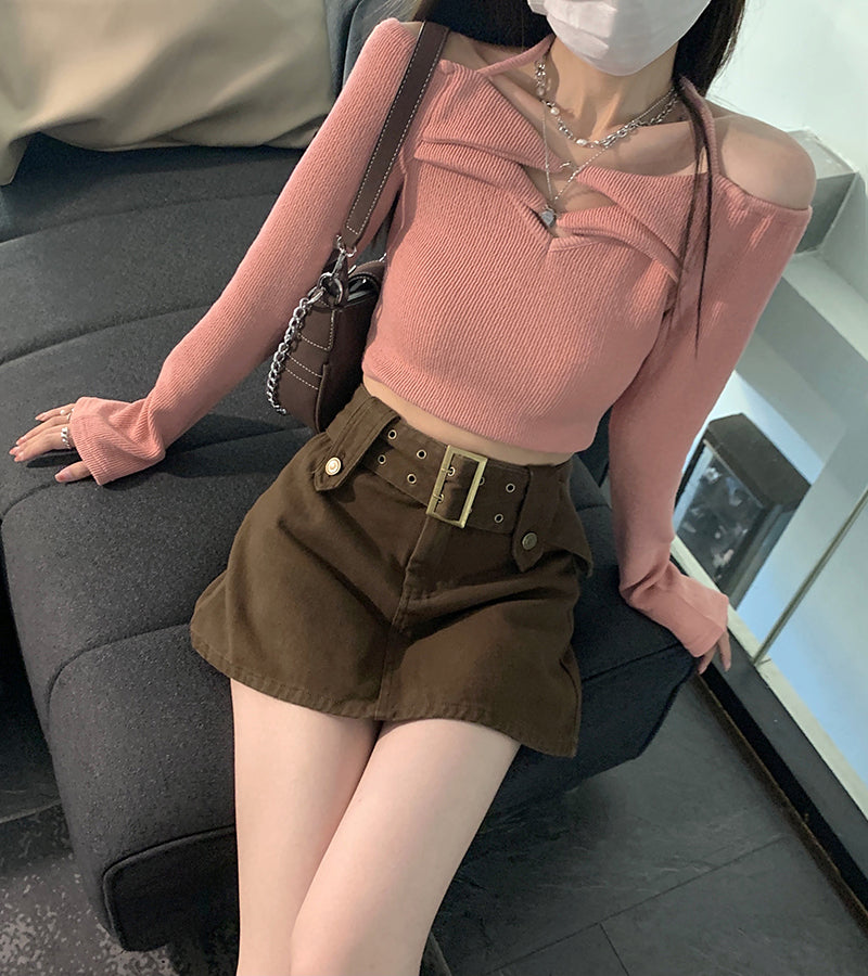 Hight Wais Belt Denim Skirt