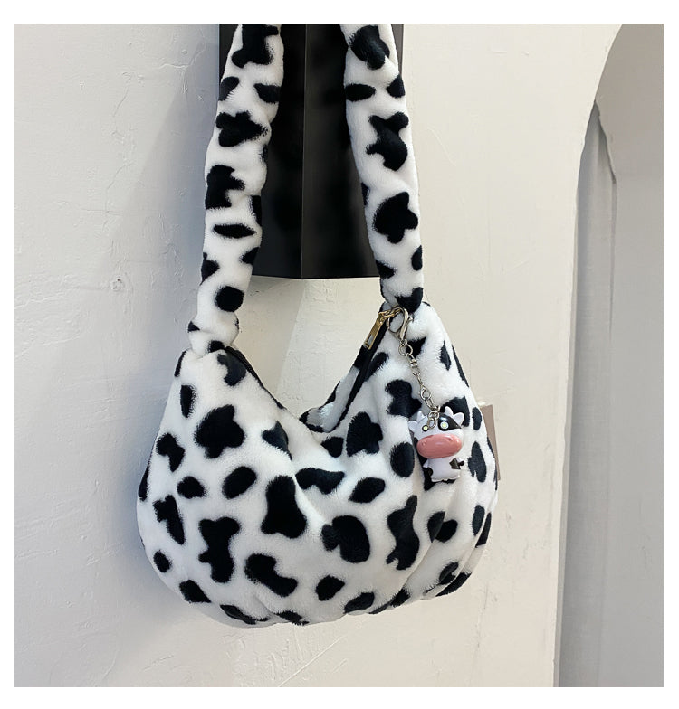 Fuzzy cow prints bag