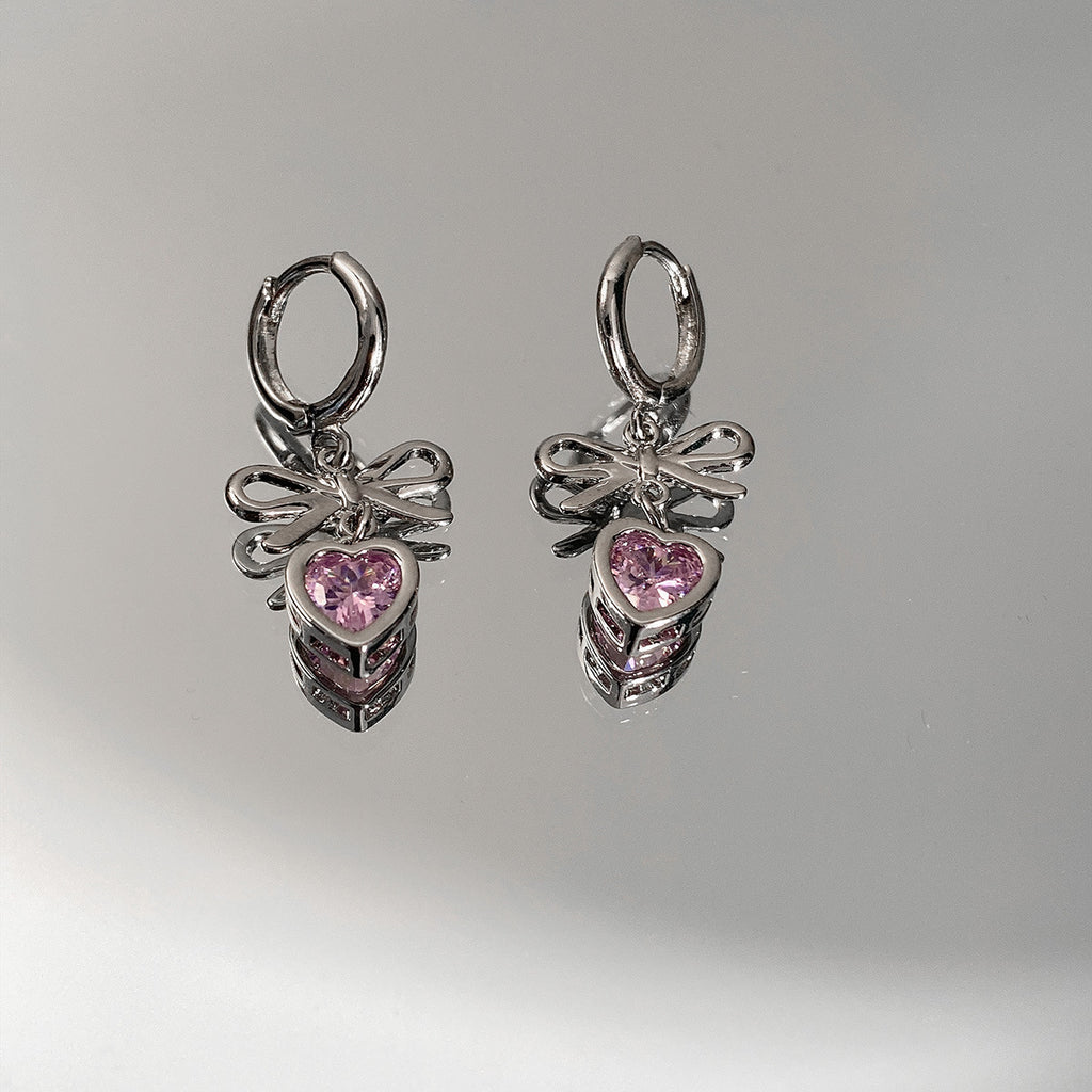 Sweet Pink Heart Rhinestone Earrings