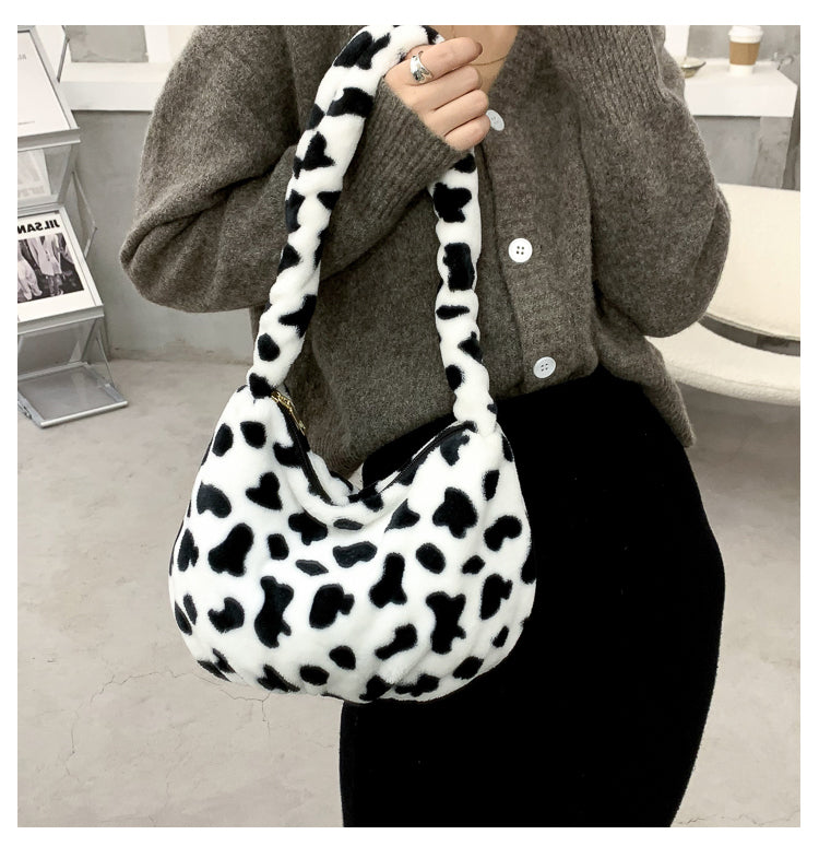 Fuzzy cow prints bag