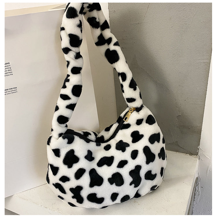Fuzzy cow prints bag
