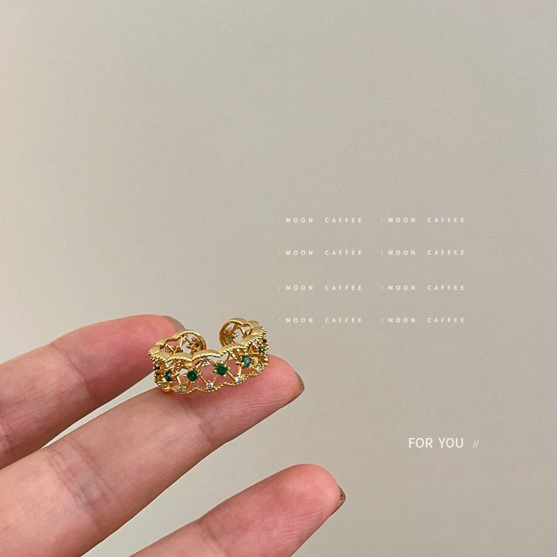 Golden Emerald Rhinestone Ring