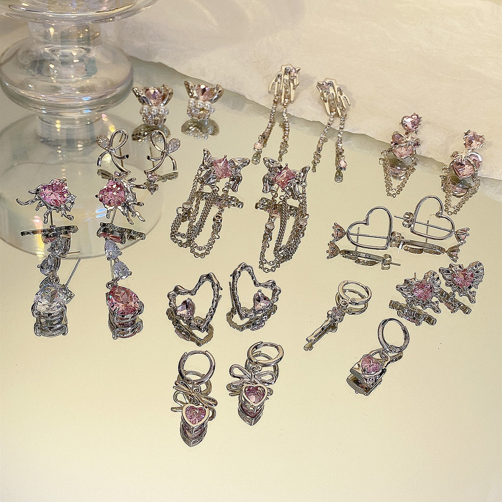 Sweet Pink Heart Rhinestone Earrings