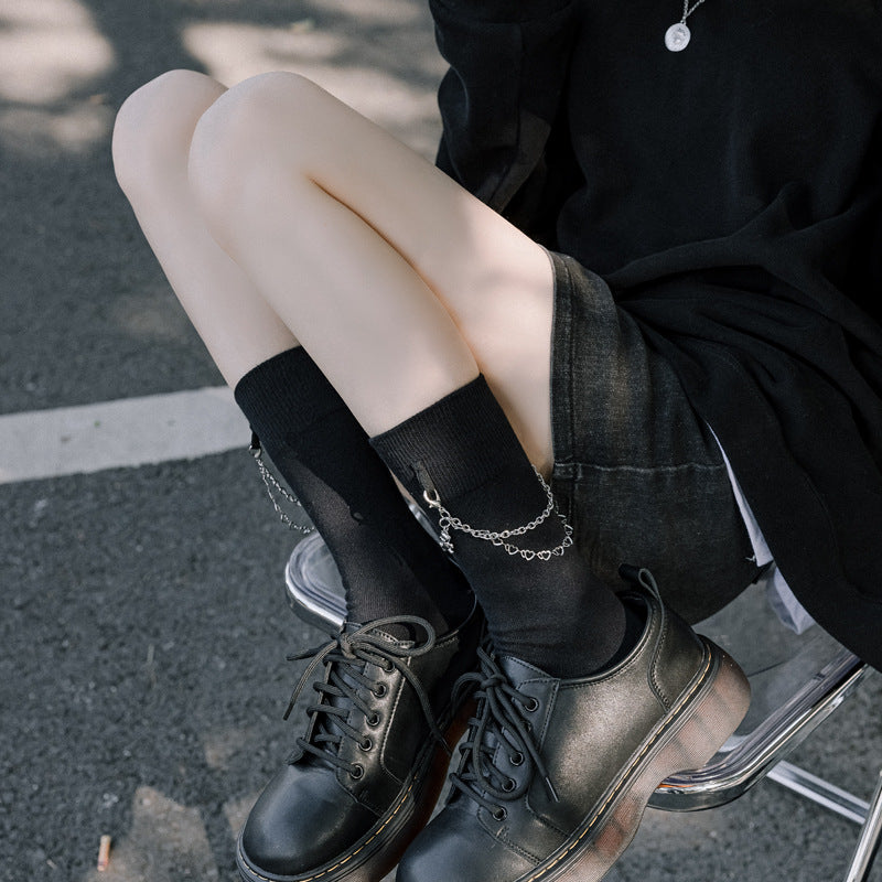 Black Punk Pearl Chain Socks