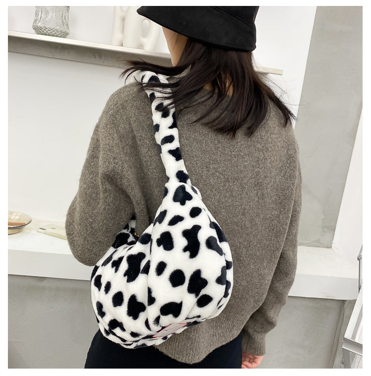 Fuzzy cow prints bag