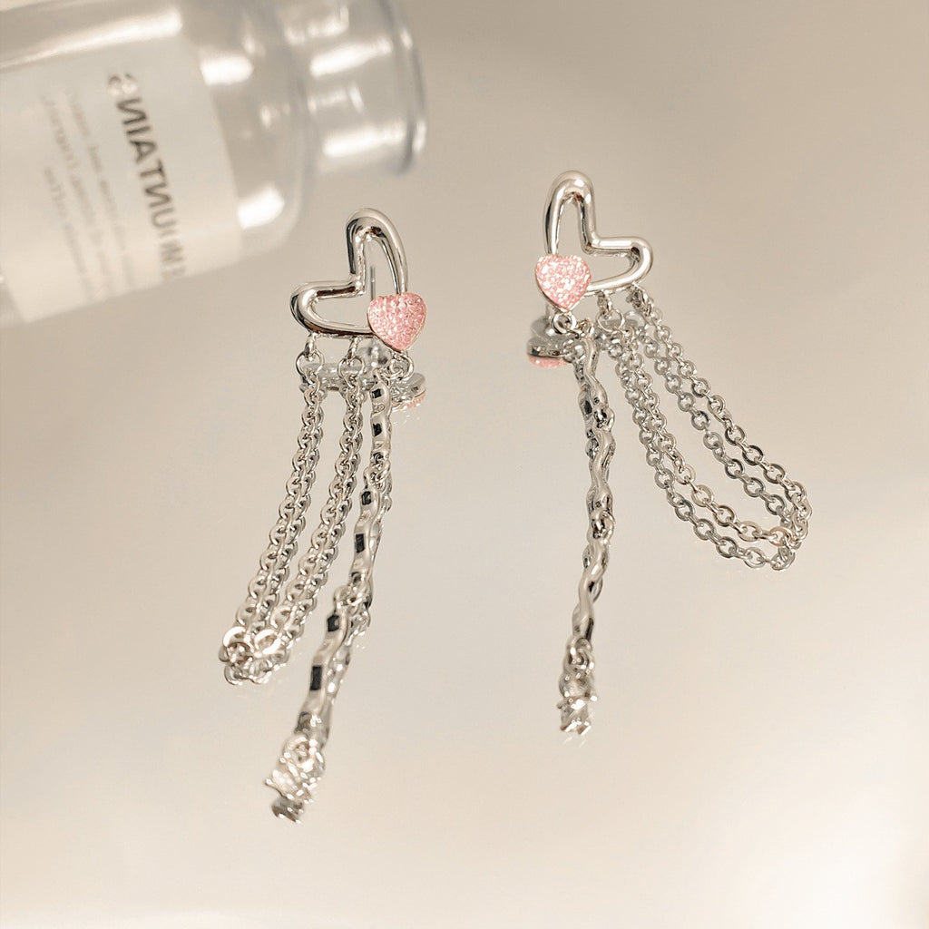 Sweet Pink Heart Rhinestone Earrings