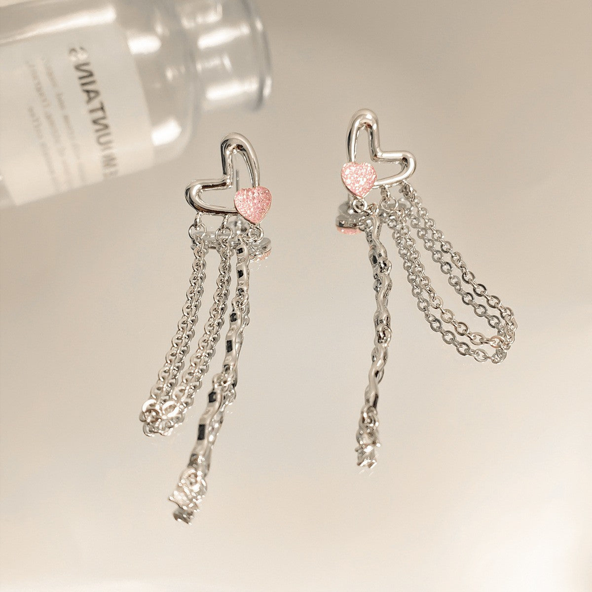 Sweet Pink Heart Rhinestone Earrings