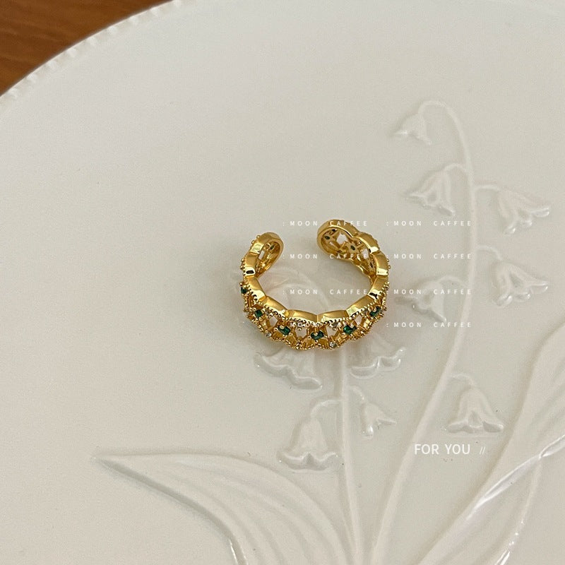 Golden Emerald Rhinestone Ring