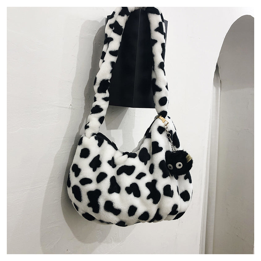 Fuzzy cow prints bag