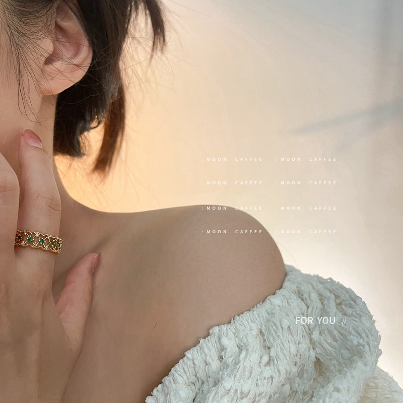 Golden Emerald Rhinestone Ring