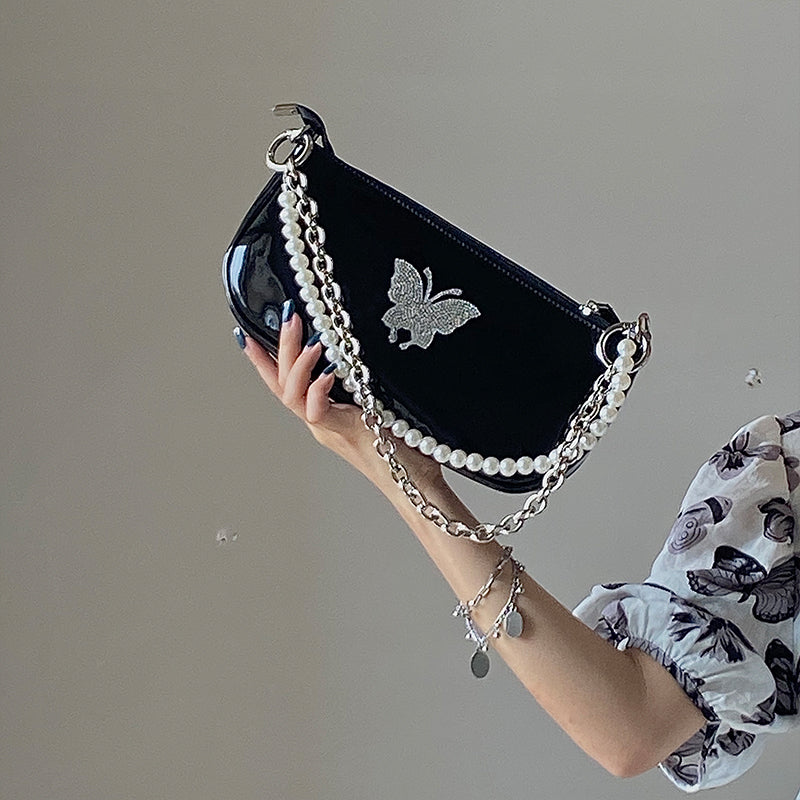 Butterfly Rhinestone Pearl Chain Bag