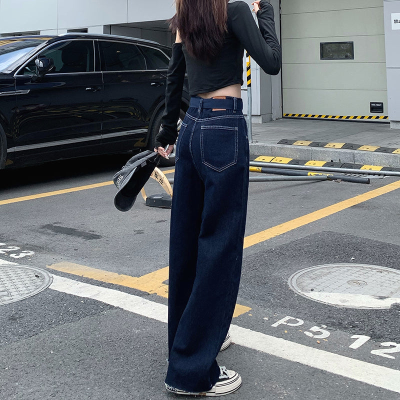 Dark Blue Belt Basic Jeans