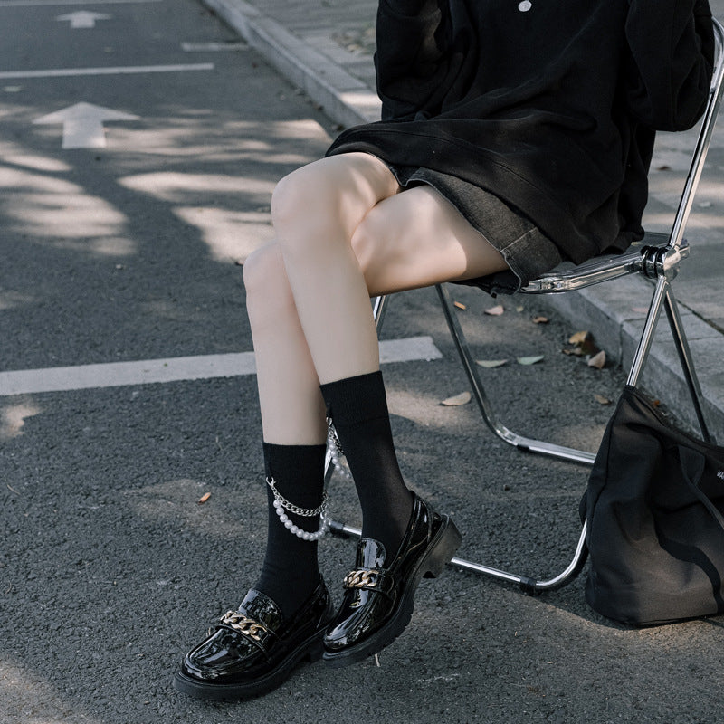Black Punk Pearl Chain Socks