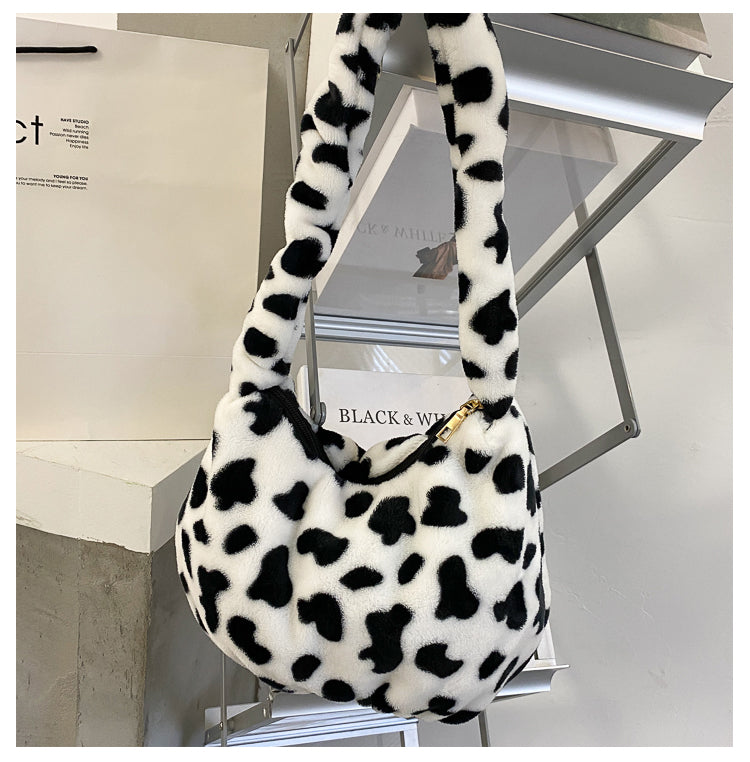 Fuzzy cow prints bag