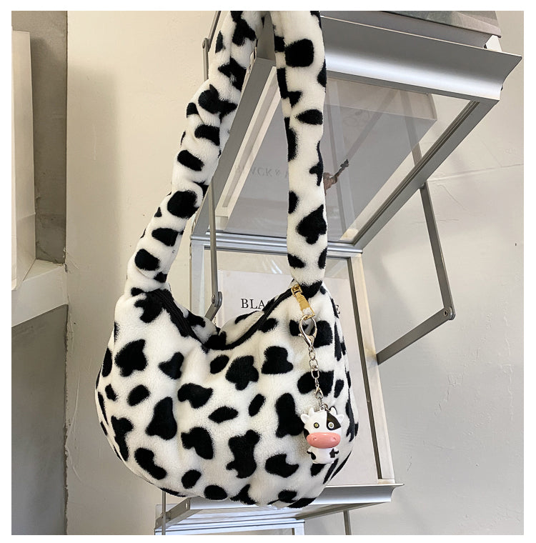 Fuzzy cow prints bag