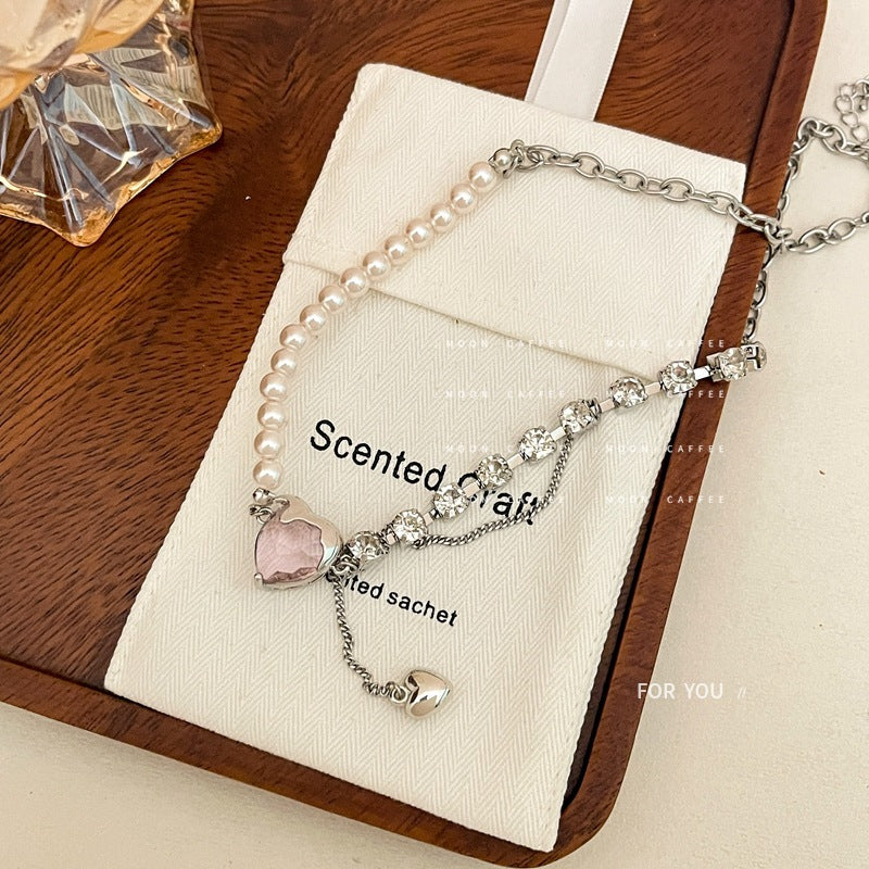 Pearl Rhinestone Heart Necklace