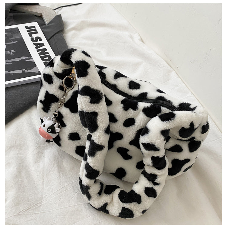 Fuzzy cow prints bag