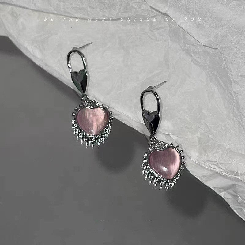 Sweet Pink Heart Rhinestone Earrings