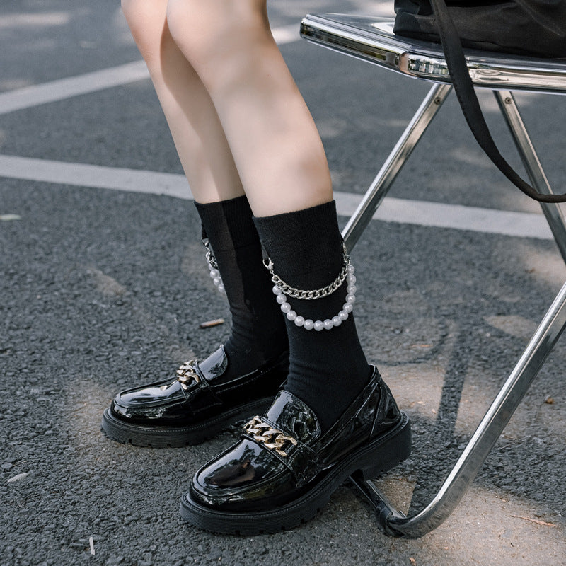 Black Punk Pearl Chain Socks
