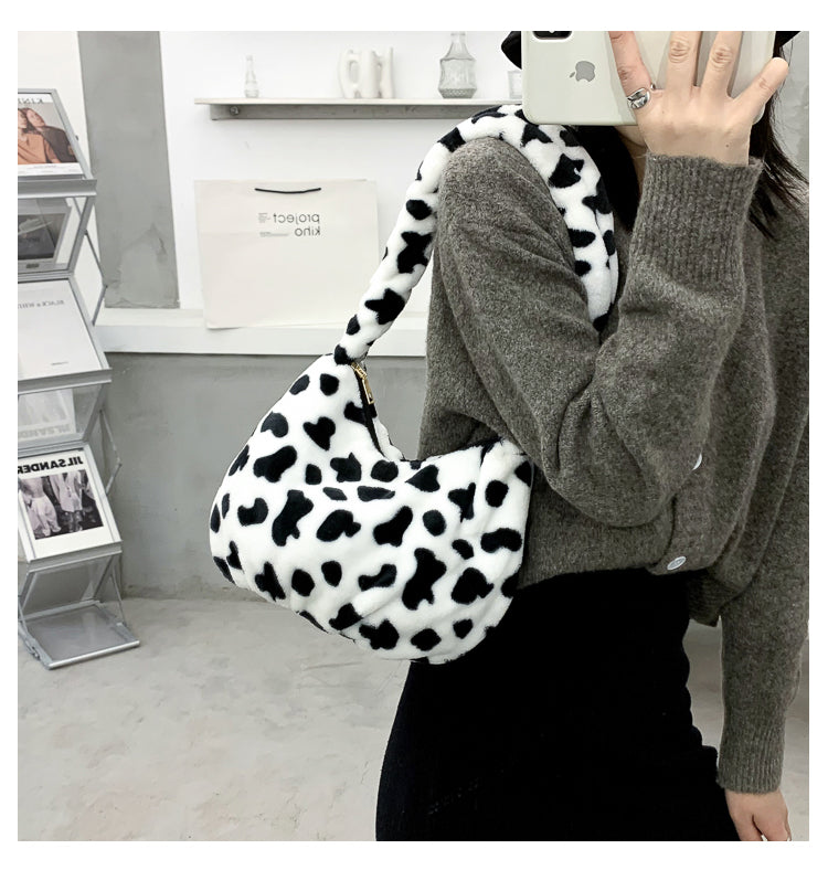 Fuzzy cow prints bag