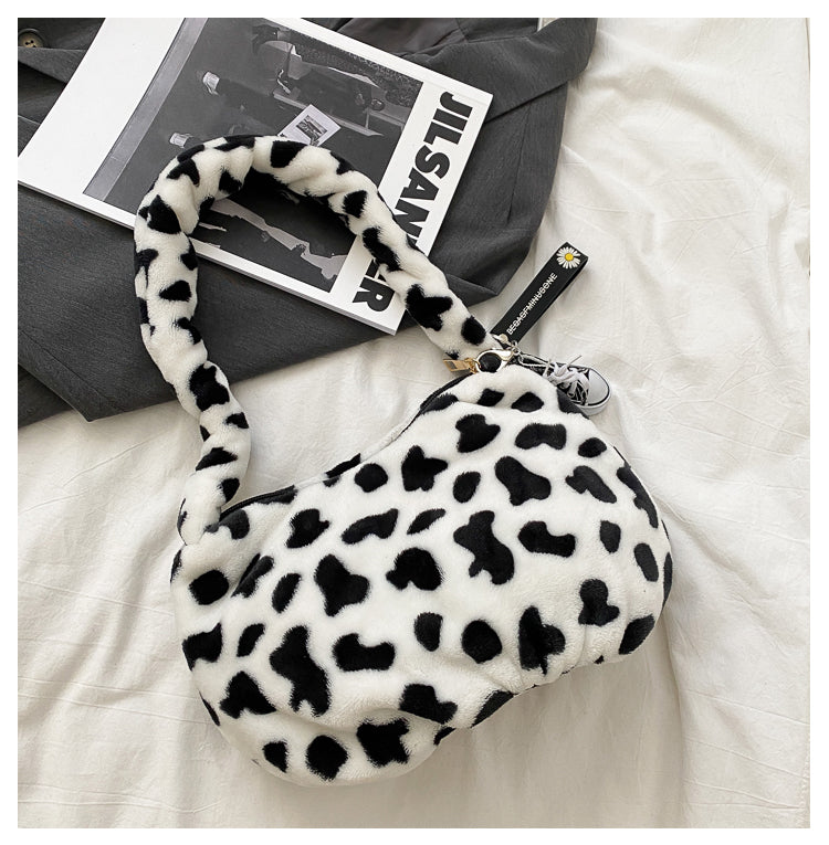 Fuzzy cow prints bag