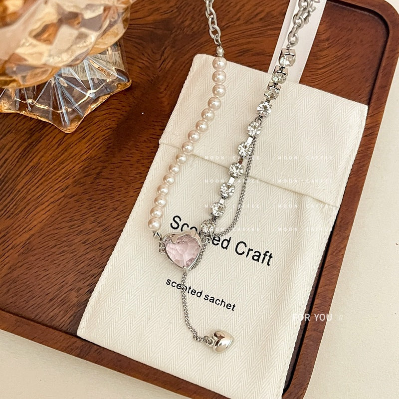 Pearl Rhinestone Heart Necklace