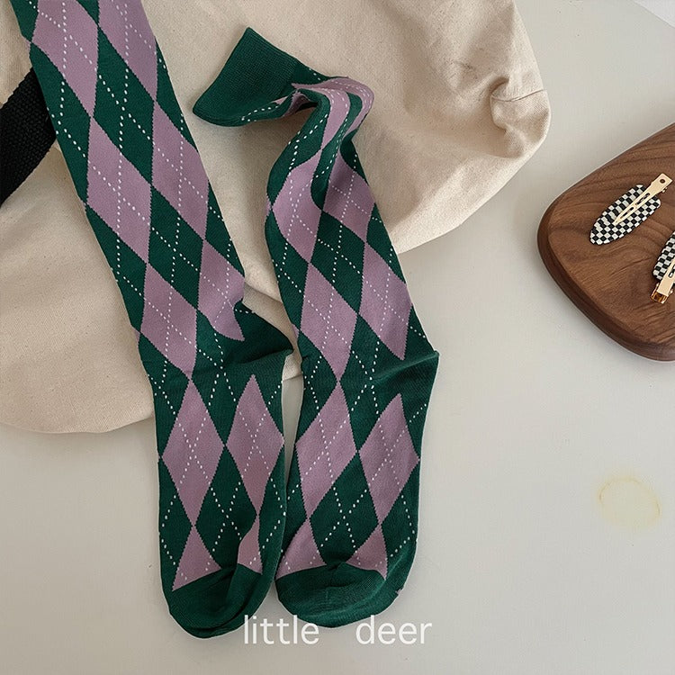 High checks socks