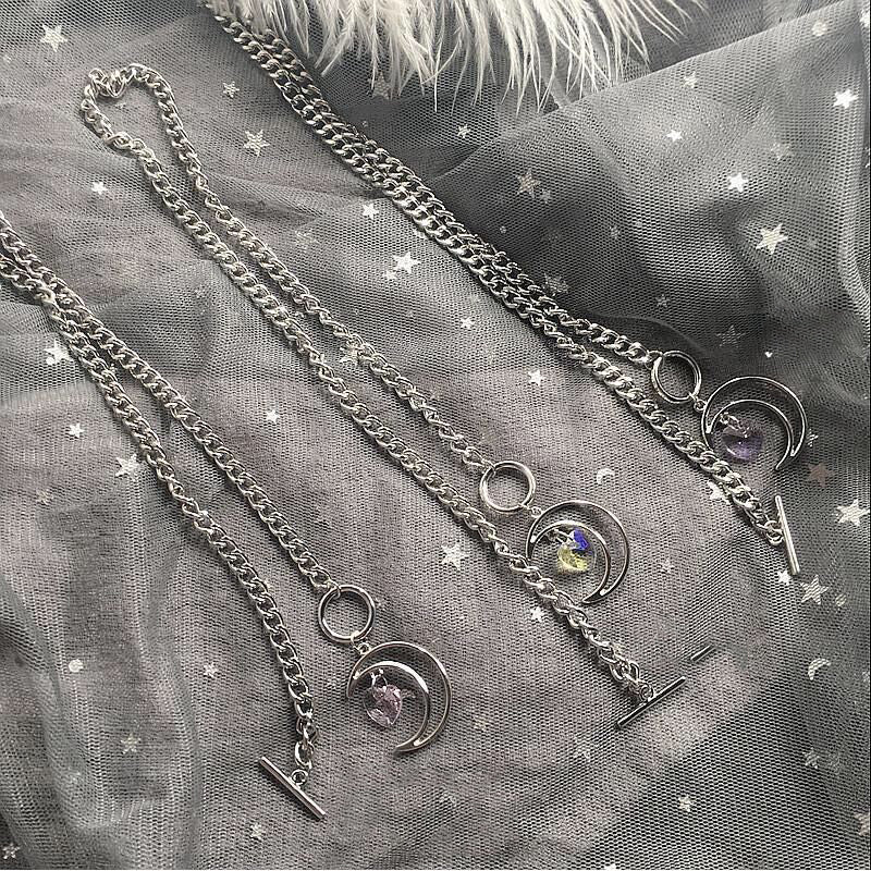 Heart Rhinestone Moon Necklace